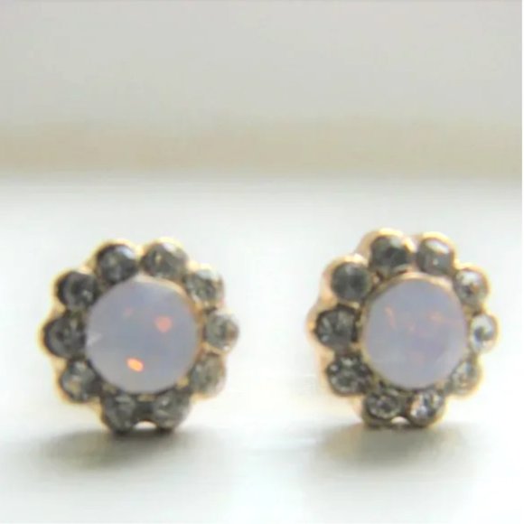 Real Crystal Opal Earrings Pink Purple Faux Diamond Stud Sparkle NEW NWT - Picture 3 of 7